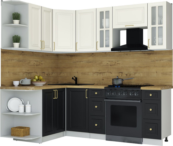 Изображение товара Кухонный гарнитур Интерлиния Мила Шато 1.5x2.2 LV (белый/черный/дуб бунратти)