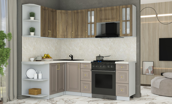 Изображение товара Кухонный гарнитур Интерлиния Мила Шато 1.5x2.2 LV (дуб вотан/луна/опал светлый)