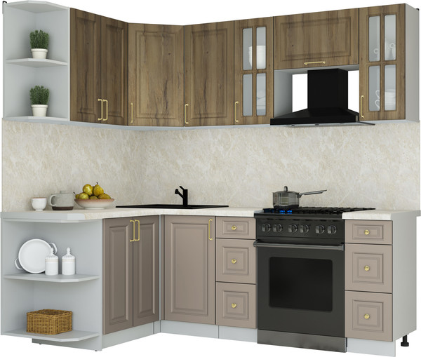 Изображение товара Кухонный гарнитур Интерлиния Мила Шато 1.5x2.2 LV (дуб вотан/луна/опал светлый)