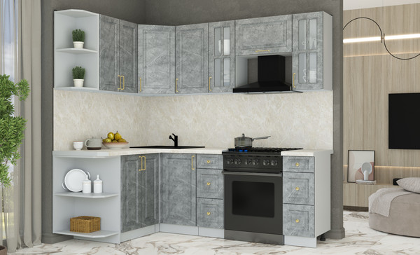 Изображение товара Кухонный гарнитур Интерлиния Мила Шато 1.5x2.2 LV (керамика/керамика/опал светлый)