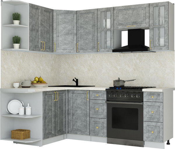 Изображение товара Кухонный гарнитур Интерлиния Мила Шато 1.5x2.2 LV (керамика/керамика/опал светлый)