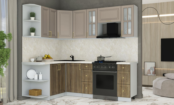 Изображение товара Кухонный гарнитур Интерлиния Мила Шато 1.5x2.2 LV (луна/дуб вотан/опал светлый)