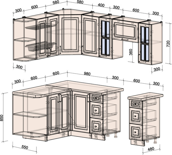 Изображение товара Кухонный гарнитур Интерлиния Мила Шато 1.5x2.2 LV (мята/керамика/опал светлый)