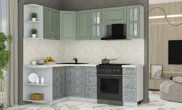 Изображение товара Кухонный гарнитур Интерлиния Мила Шато 1.5x2.2 LV (мята/керамика/опал светлый)