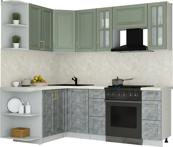 Изображение товара Кухонный гарнитур Интерлиния Мила Шато 1.5x2.2 LV (мята/керамика/опал светлый)