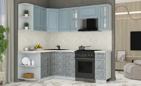 Изображение товара Кухонный гарнитур Интерлиния Мила Шато 1.5x2.2 LV (океан/керамика/опал светлый)