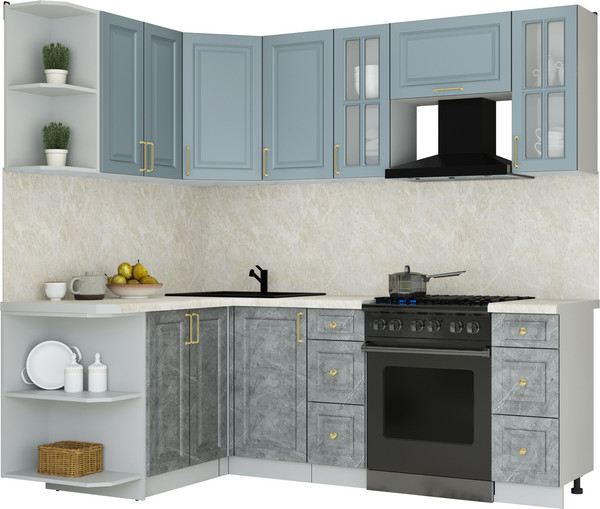 Изображение товара Кухонный гарнитур Интерлиния Мила Шато 1.5x2.2 LV (океан/керамика/опал светлый)