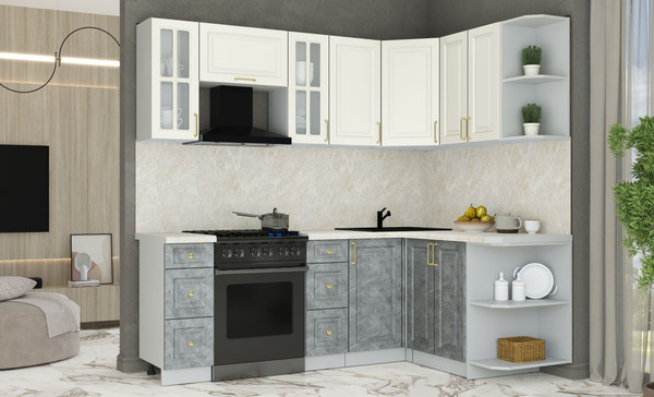 Изображение товара Кухонный гарнитур Интерлиния Мила Шато 1.5x2.2 PR (белый/керамика/опал светлый)