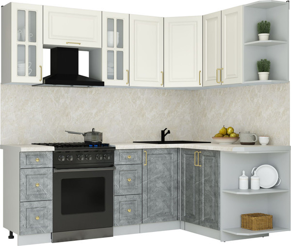 Изображение товара Кухонный гарнитур Интерлиния Мила Шато 1.5x2.2 PR (белый/керамика/опал светлый)