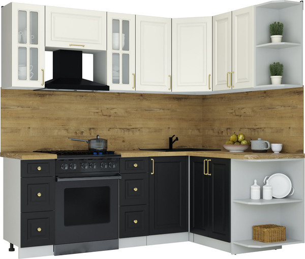 Изображение товара Кухонный гарнитур Интерлиния Мила Шато 1.5x2.2 PR (белый/черный/дуб бунратти)