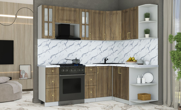 Изображение товара Кухонный гарнитур Интерлиния Мила Шато 1.5x2.2 PR (дуб вотан/дуб вотан/белый гранит)