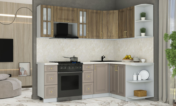 Изображение товара Кухонный гарнитур Интерлиния Мила Шато 1.5x2.2 PR (дуб вотан/луна/опал светлый)