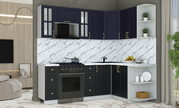Изображение товара Кухонный гарнитур Интерлиния Мила Шато 1.5x2.2 PR (индиго/черный/белый гранит)