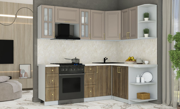 Изображение товара Кухонный гарнитур Интерлиния Мила Шато 1.5x2.2 PR (луна/дуб вотан/опал светлый)