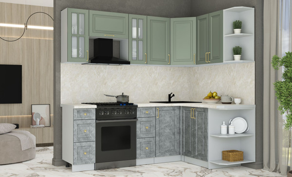 Изображение товара Кухонный гарнитур Интерлиния Мила Шато 1.5x2.2 PR (мята/керамика/опал светлый)