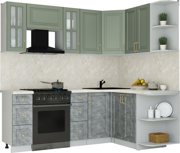 Изображение товара Кухонный гарнитур Интерлиния Мила Шато 1.5x2.2 PR (мята/керамика/опал светлый)
