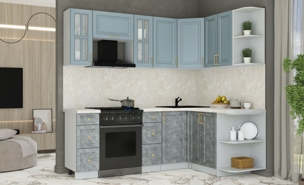 Изображение товара Кухонный гарнитур Интерлиния Мила Шато 1.5x2.2 PR (океан/керамика/опал светлый)