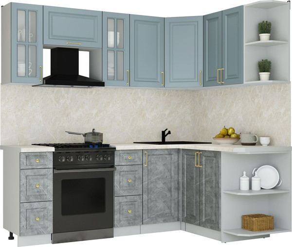 Изображение товара Кухонный гарнитур Интерлиния Мила Шато 1.5x2.2 PR (океан/керамика/опал светлый)