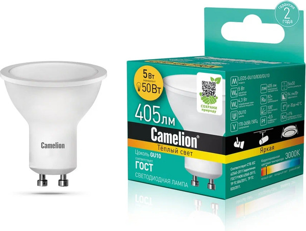Изображение товара Лампа Camelion LED5-GU10/830/GU10