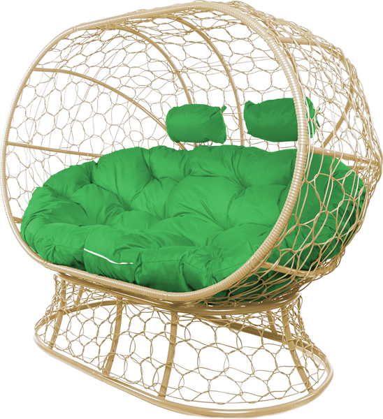 Изображение товара Диван садовый M-Group Лежебока / 11190504 (на подставке с бежевым ротангом/зеленая подушка)