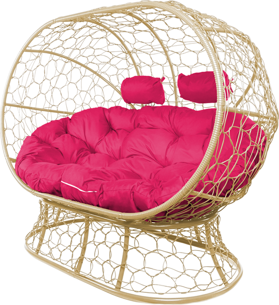 Изображение товара Диван садовый M-Group Лежебока / 11190508 (на подставке с бежевым ротангом/розовая подушка)