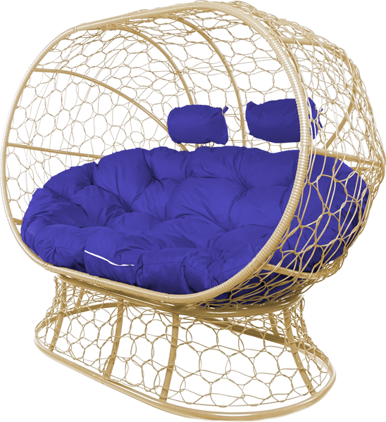 Изображение товара Диван садовый M-Group Лежебока / 11190510 (на подставке с бежевым ротангом/синяя подушка)