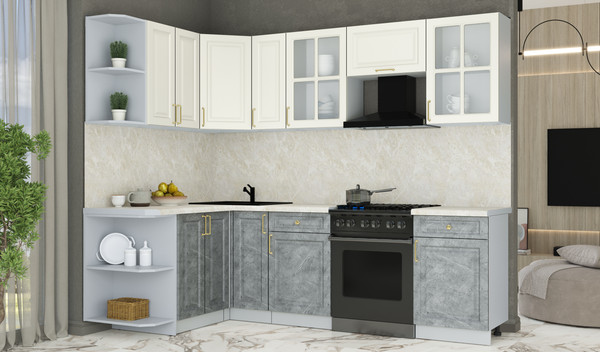 Изображение товара Кухонный гарнитур Интерлиния Мила Шато 1.5x2.5 LV (белый/керамика/опал светлый)