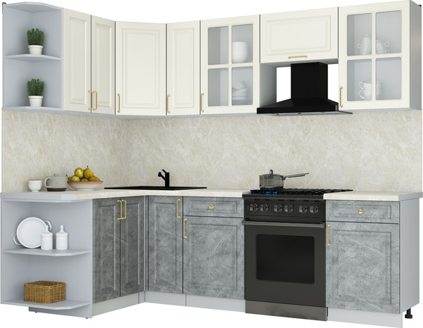 Изображение товара Кухонный гарнитур Интерлиния Мила Шато 1.5x2.5 LV (белый/керамика/опал светлый)