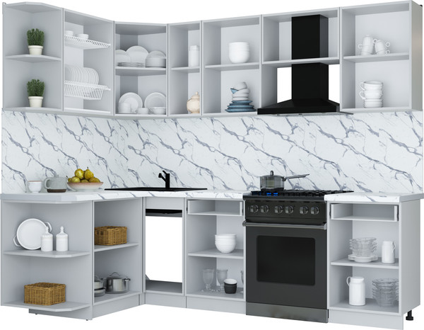 Изображение товара Кухонный гарнитур Интерлиния Мила Шато 1.5x2.5 LV (белый/черный/дуб бунратти)