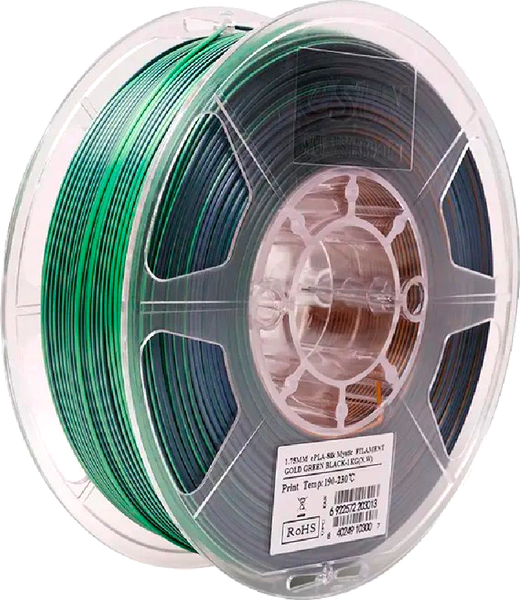Изображение товара Пластик для 3D-печати eSUN ePLA-Silk Mystic Filament / ePLA-SilkMystic-P175JGB1 (1.75мм, 1кг, золотой/зеленый/черный)