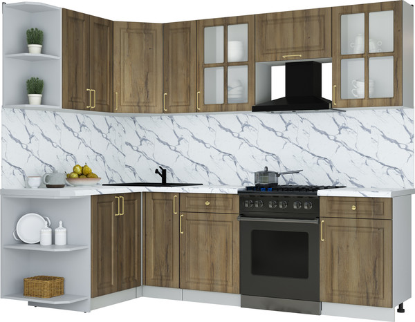 Изображение товара Кухонный гарнитур Интерлиния Мила Шато 1.5x2.5 LV (дуб вотан/дуб вотан/белый гранит)