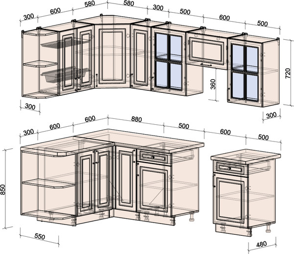 Изображение товара Кухонный гарнитур Интерлиния Мила Шато 1.5x2.5 LV (дуб вотан/черный/белый гранит)