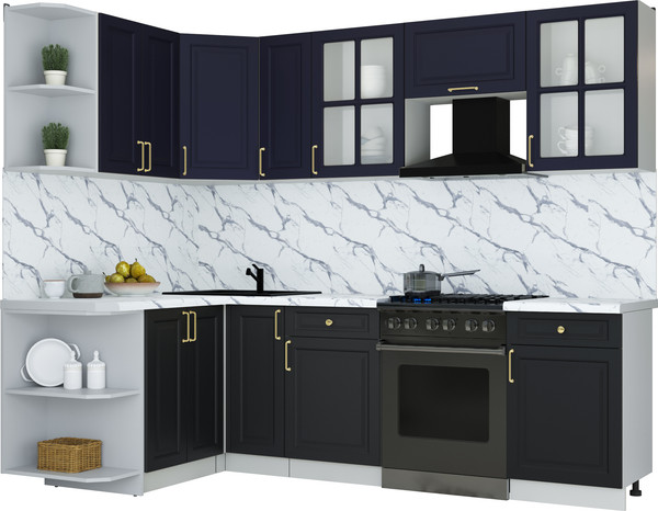 Изображение товара Кухонный гарнитур Интерлиния Мила Шато 1.5x2.5 LV (индиго/черный/белый гранит)