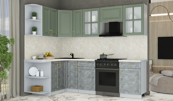 Изображение товара Кухонный гарнитур Интерлиния Мила Шато 1.5x2.5 LV (мята/керамика/опал светлый)