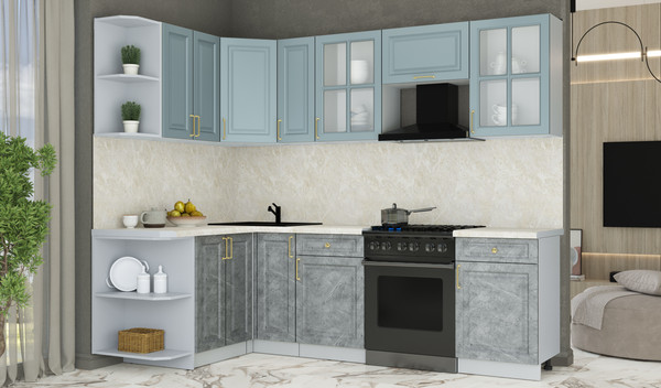 Изображение товара Кухонный гарнитур Интерлиния Мила Шато 1.5x2.5 LV (океан/керамика/опал светлый)