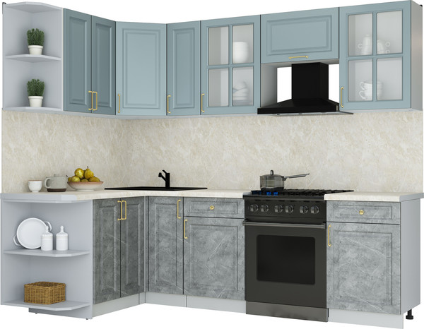 Изображение товара Кухонный гарнитур Интерлиния Мила Шато 1.5x2.5 LV (океан/керамика/опал светлый)