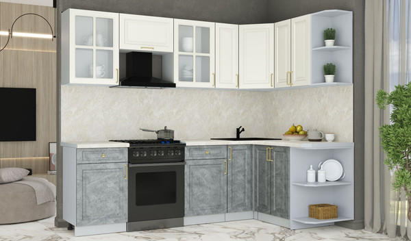 Изображение товара Кухонный гарнитур Интерлиния Мила Шато 1.5x2.5 PR (белый/керамика/опал светлый)