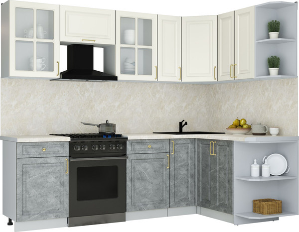 Изображение товара Кухонный гарнитур Интерлиния Мила Шато 1.5x2.5 PR (белый/керамика/опал светлый)