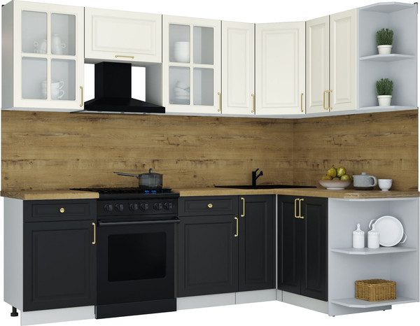 Изображение товара Кухонный гарнитур Интерлиния Мила Шато 1.5x2.5 PR (белый/черный/дуб бунратти)