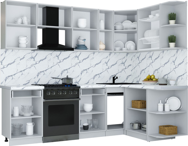 Изображение товара Кухонный гарнитур Интерлиния Мила Шато 1.5x2.5 PR (дуб вотан/дуб вотан/белый гранит)