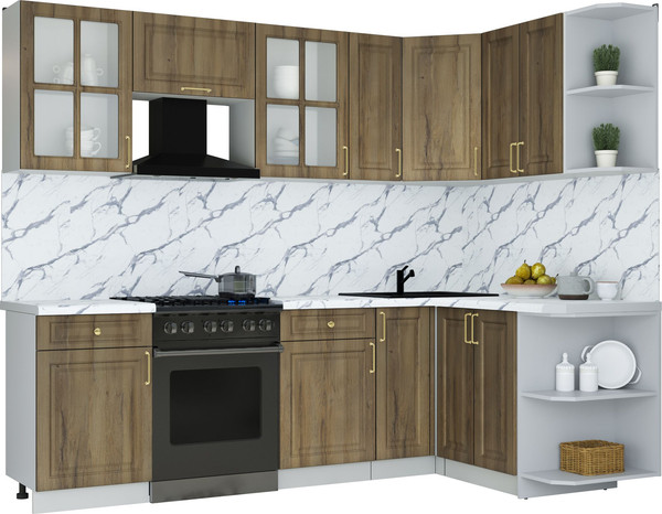 Изображение товара Кухонный гарнитур Интерлиния Мила Шато 1.5x2.5 PR (дуб вотан/дуб вотан/белый гранит)