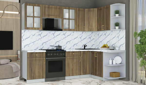 Изображение товара Кухонный гарнитур Интерлиния Мила Шато 1.5x2.5 PR (дуб вотан/дуб вотан/белый гранит)