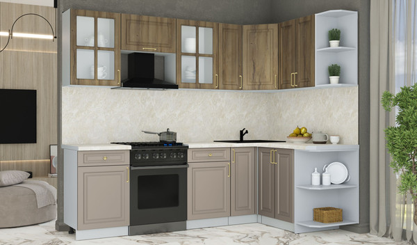 Изображение товара Кухонный гарнитур Интерлиния Мила Шато 1.5x2.5 PR (дуб вотан/луна/опал светлый)