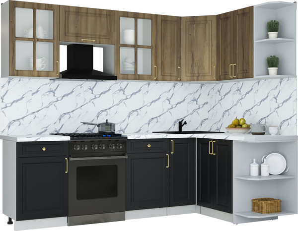Изображение товара Кухонный гарнитур Интерлиния Мила Шато 1.5x2.5 PR (дуб вотан/черный/белый гранит)
