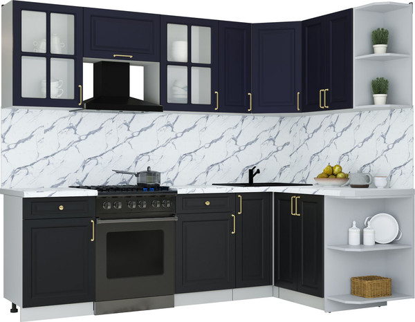 Изображение товара Кухонный гарнитур Интерлиния Мила Шато 1.5x2.5 PR (индиго/черный/белый гранит)