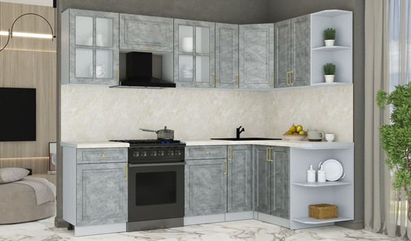 Изображение товара Кухонный гарнитур Интерлиния Мила Шато 1.5x2.5 PR (керамика/керамика/опал светлый)