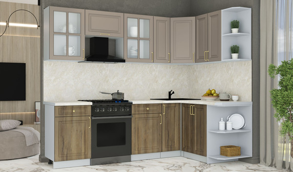 Изображение товара Кухонный гарнитур Интерлиния Мила Шато 1.5x2.5 PR (луна/дуб вотан/опал светлый)