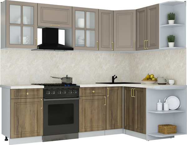 Изображение товара Кухонный гарнитур Интерлиния Мила Шато 1.5x2.5 PR (луна/дуб вотан/опал светлый)