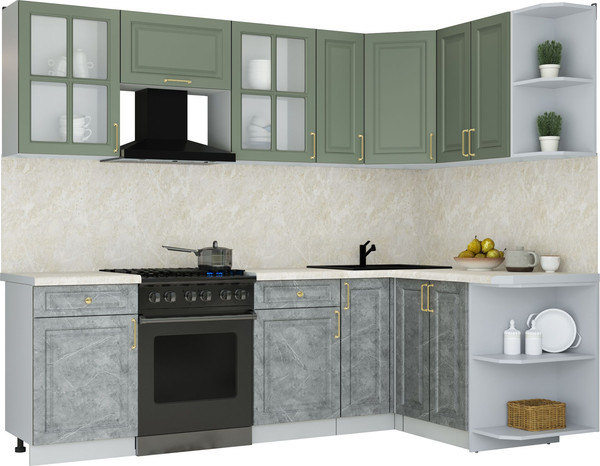 Изображение товара Кухонный гарнитур Интерлиния Мила Шато 1.5x2.5 PR (мята/керамика/опал светлый)