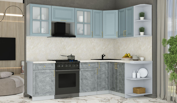 Изображение товара Кухонный гарнитур Интерлиния Мила Шато 1.5x2.5 PR (океан/керамика/опал светлый)